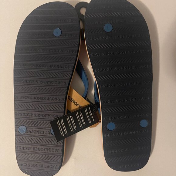Jack & Jones Mens Flip Flop Sandals 11/12 Hawaiian Tropical New Blue Red Yellow - Picture 2 of 4
